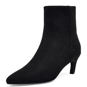 Women's Suede Black Pointed Toe Ankle Boots Side Zipper Low Kitten Heel Booties